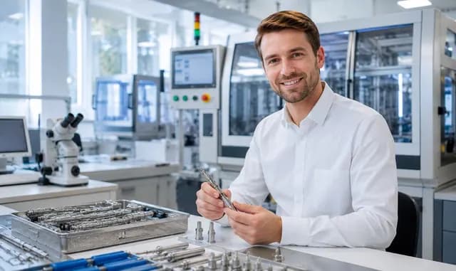 Medizintechniker bei der Arbeit an medizinischen Instrumenten